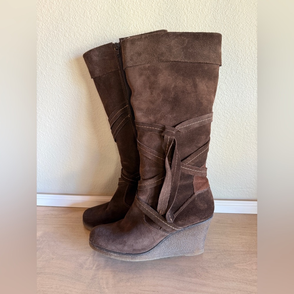 Aldo Suede Tie Wedge Boots, 8